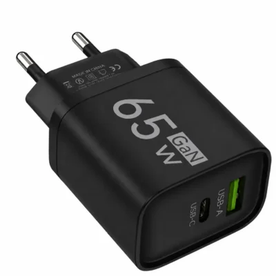 65w USB-C ja USB-A laadija – Must
